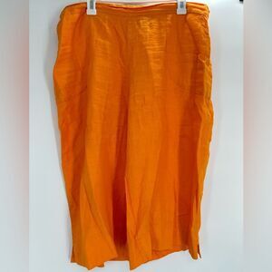 Flax Pants Orange 100% Linen Wide Leg Palazzo Pockets Minimalist Size Large